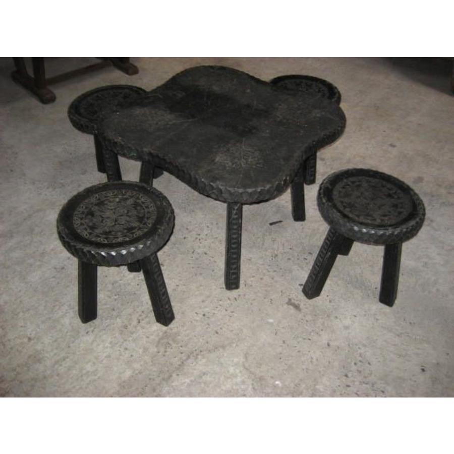 Vintage kinder zithoekje tropisch hout met koper detail set-4