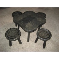 thumb-Vintage kinder zithoekje van tropisch hout met roodkoperen versieringen-5