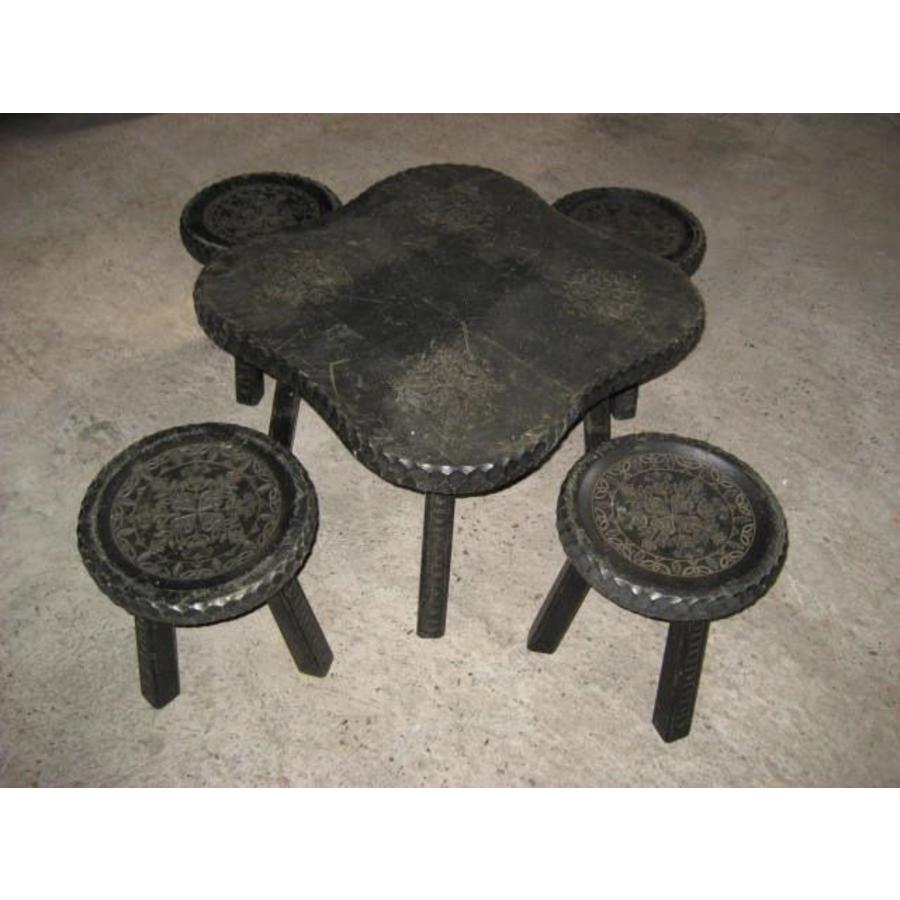 Vintage kinder zithoekje van tropisch hout met roodkoperen versieringen-5