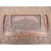 thumb-Antieke naaikist uit 1920 met sierlijk houtsnijwerk en vakverdeling-9