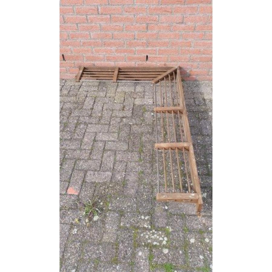 Grote antieke eiken kapstok met touw en haken-2