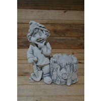 thumb-Betonnen beeld laaf bij boomstam met bloeiend plantje voor terras of tuin-1