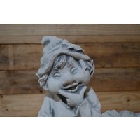 thumb-Betonnen beeld laaf bij boomstam met bloeiend plantje voor terras of tuin-2