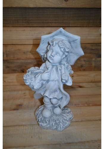 Betonnen beeld meisje met paraplu 