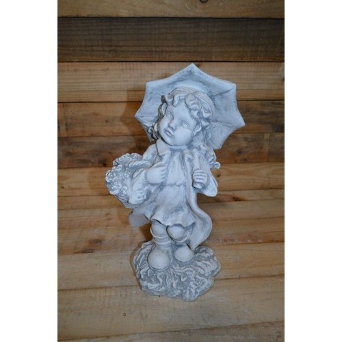 Betonnen beeld meisje met paraplu 