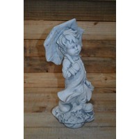 thumb-Betonnen beeld jongetje met paraplu en mandje voor tuin of vensterbank-2