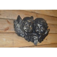 thumb-Betonnen beeld kinderengelen als wanddecoratie in goldwash kleur-2