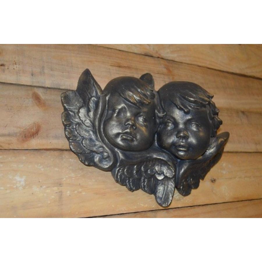 Betonnen beeld kinderengelen als wanddecoratie in goldwash kleur-2