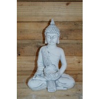 thumb-Betonnen Boeddha in lotus houding – Oosters tuinbeeld met theelicht-1