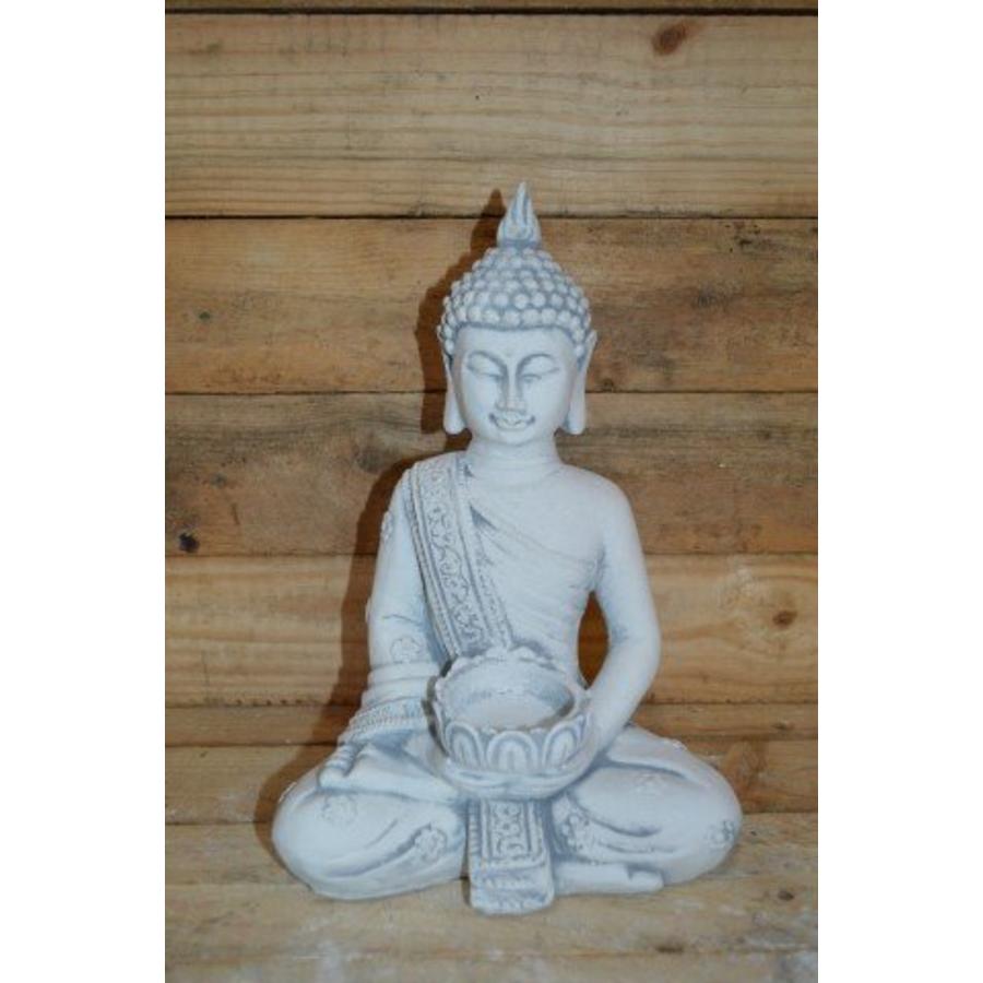 Betonnen Boeddha in lotus houding – Oosters tuinbeeld met theelicht-1