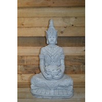 thumb-Betonnen Boeddha met schaaltje – Oosters tuin- en interieurbeeld-1