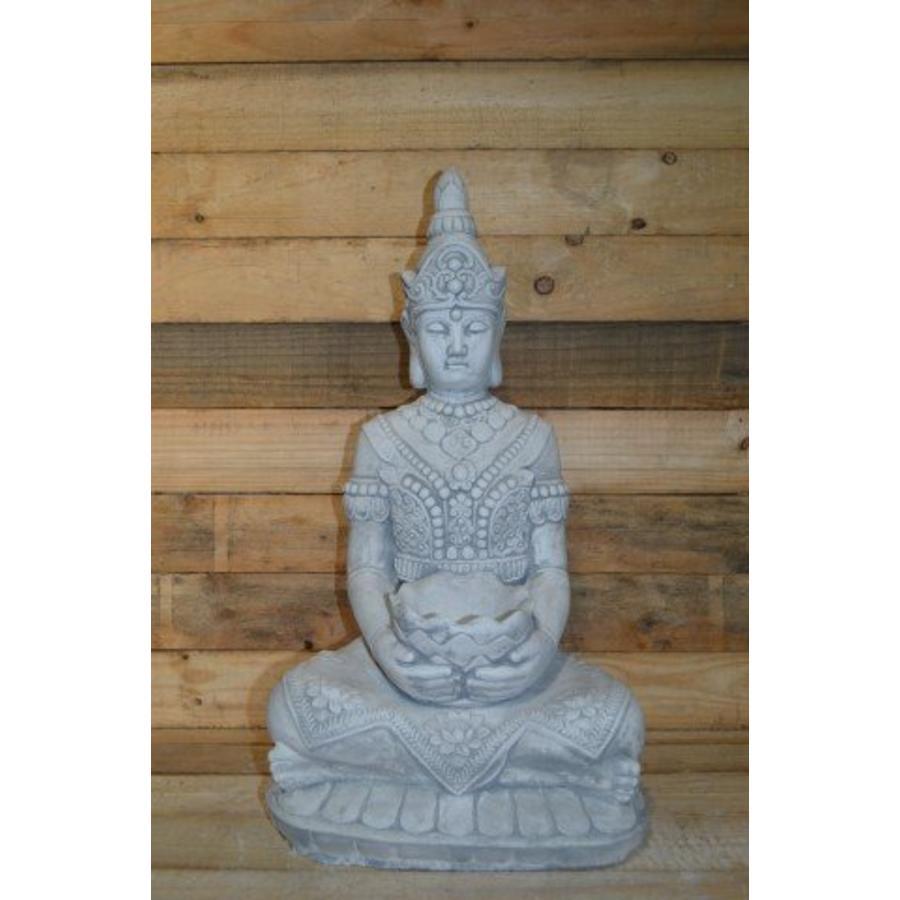 Betonnen Boeddha met schaaltje – Oosters tuin- en interieurbeeld-1