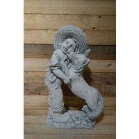 thumb-Betonnen meisje met herdershond – Decoratief tuin- en balkonbeeld-1