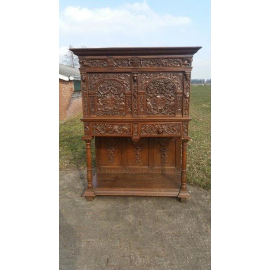 Antieke Hollandse rozenkast rond 1920 met houtsnijwerk-3