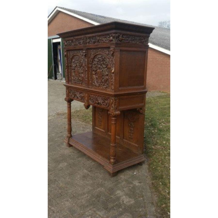 Antieke Hollandse rozenkast rond 1920 met houtsnijwerk-1