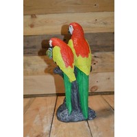 thumb-Betonnen beeld papegaaien – Twee ara’s op boomstronk tuinornament-3