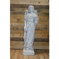 thumb-Betonnen beeld staande engel met bloemen – Tuinbeeld en gedenkornament-1