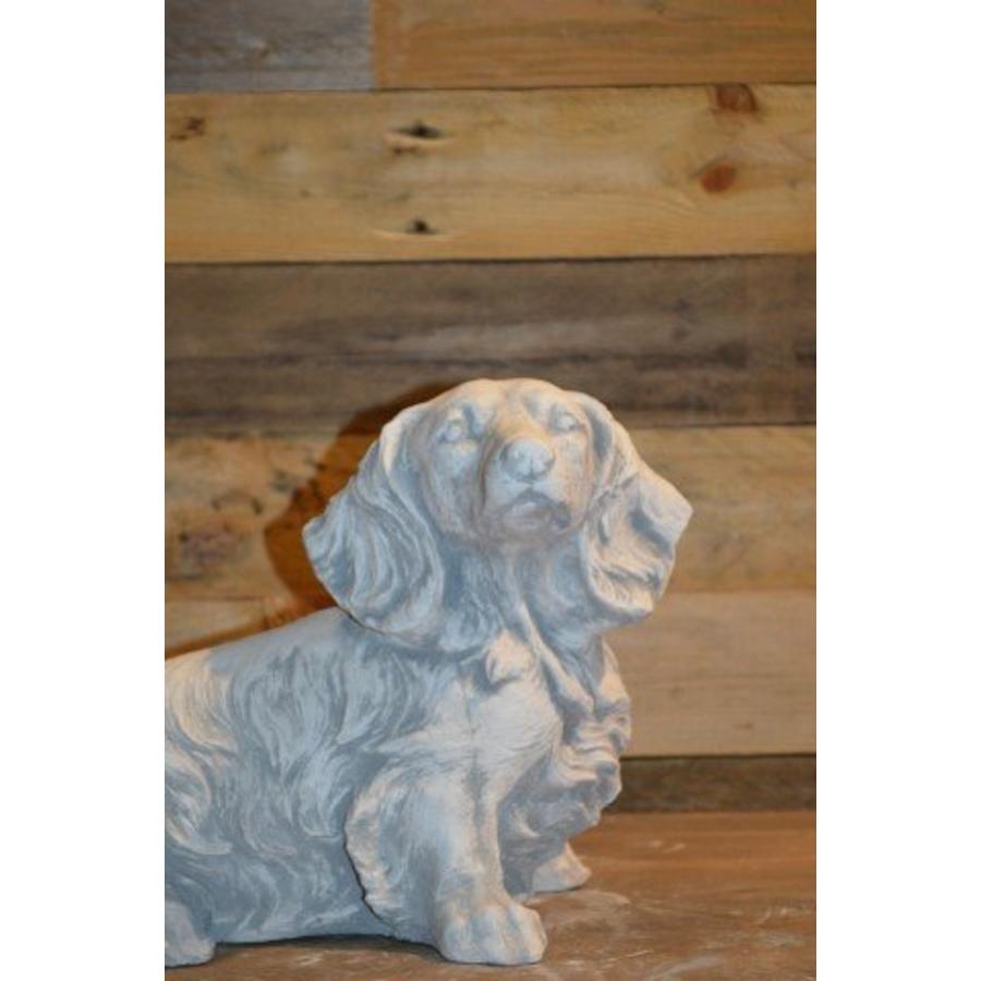 Langharige teckel – betonnen tuinbeeld van gietsteen-4