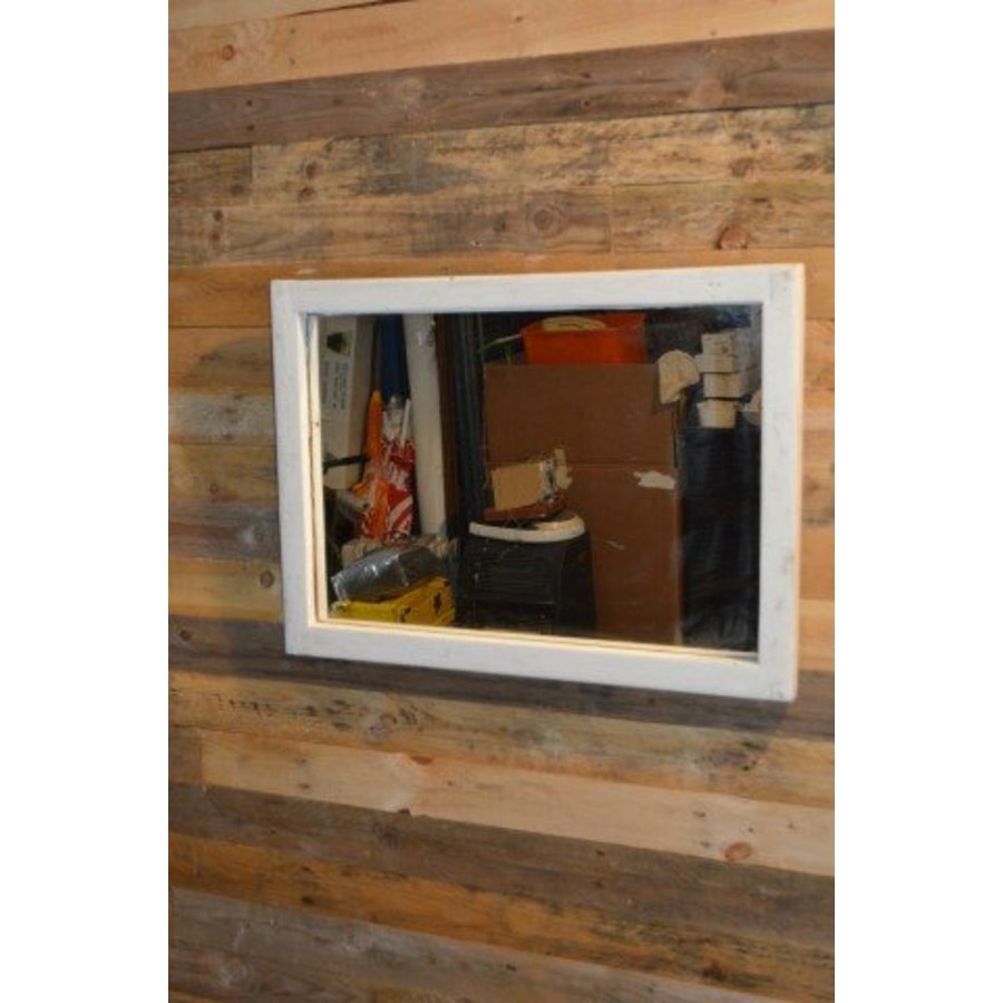 Brocante rechthoekige spiegel – Massief houten lijst wit-1