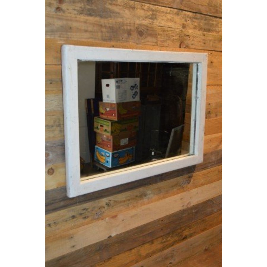 Brocante rechthoekige spiegel – Massief houten lijst wit-2