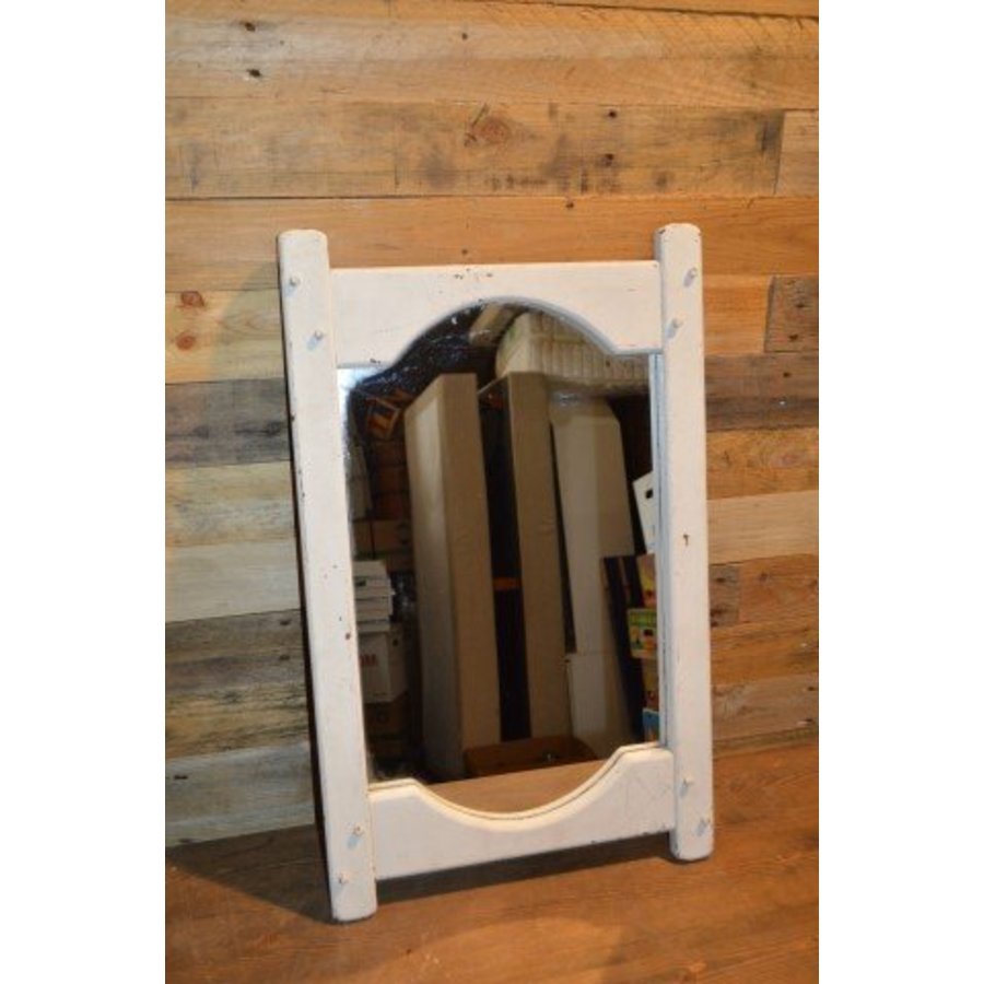 Brocante rechthoekige spiegel – Massief eiken wit-2