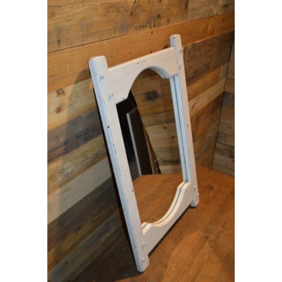 Brocante rechthoekige spiegel – Massief eiken wit-1