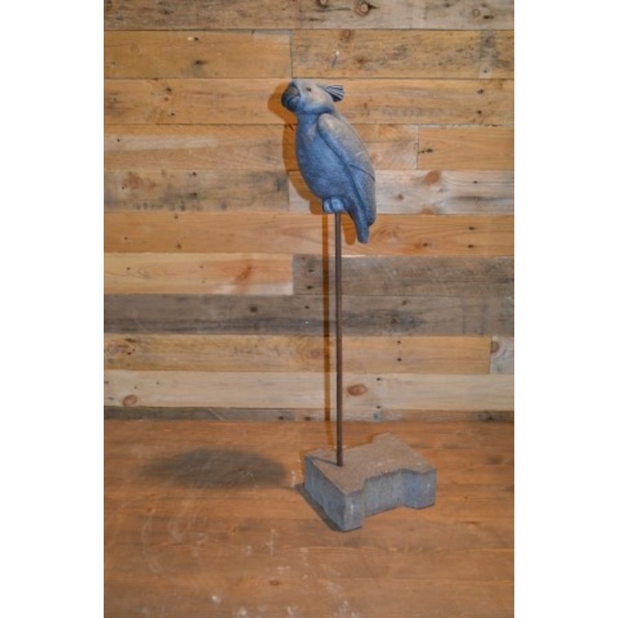Papegaai van beton op standaard – Decoratief tuinbeeld met stenen voet-2