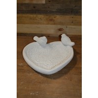 thumb-Betonnen hartvormige waterschaal met 2 vogeltjes – decoratie en vogelbadje-1