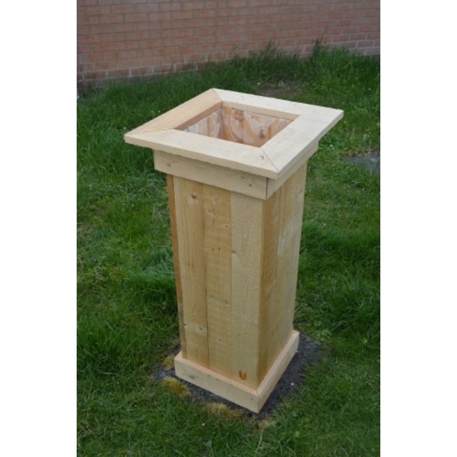 Vierkante bloembak van hergebruikt pallethout met plastic binnenvoering-3