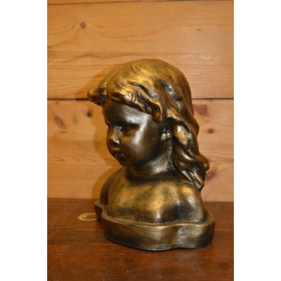 Goudkleurige buste van meisje – decoratief borstbeeld van polyester voor binnen en buiten-4