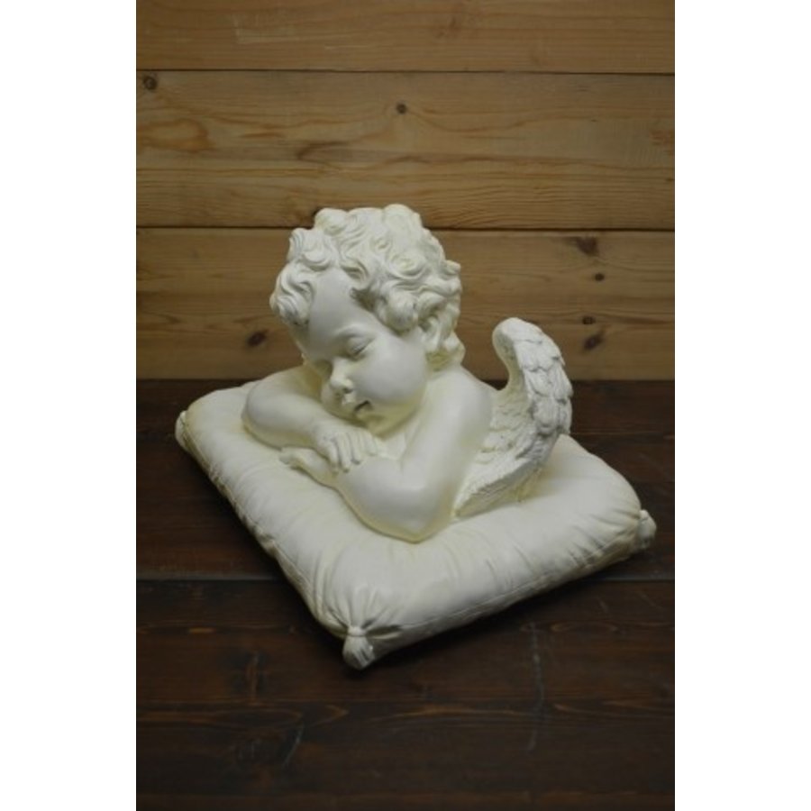Slapende engel op kussen – gedetailleerd polyester beeld voor binnen en buiten-3