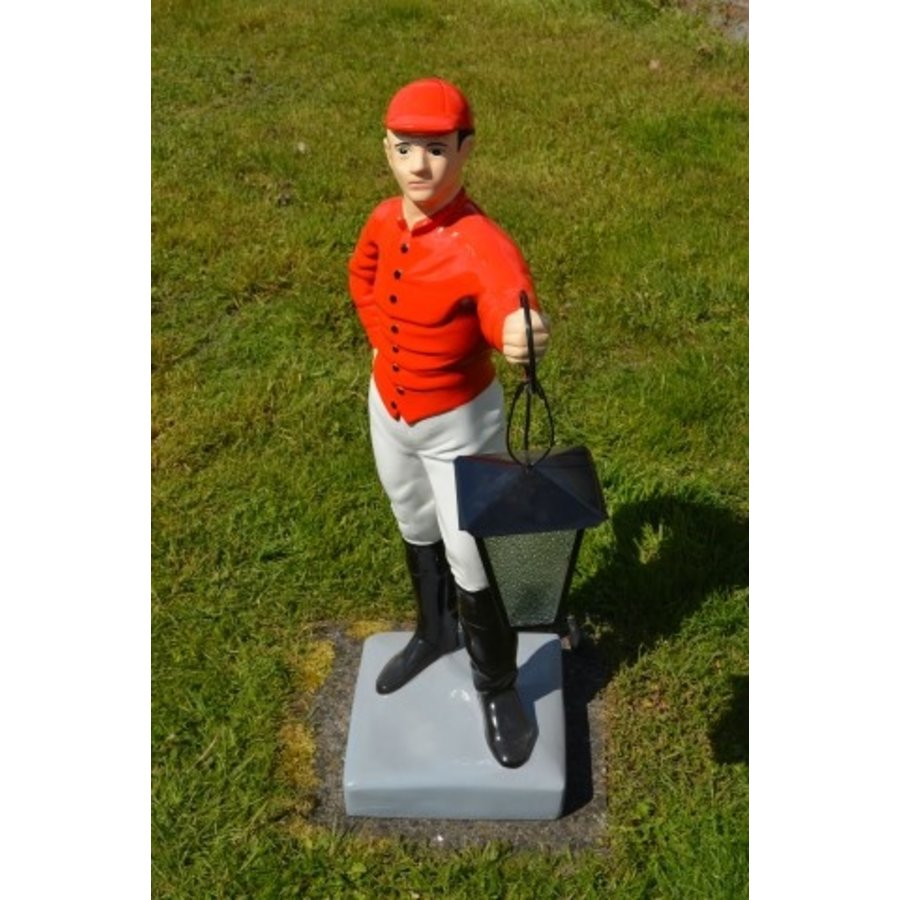 Grote jockey ruiter met lantaarn – Tuinbeeld van polyester-2