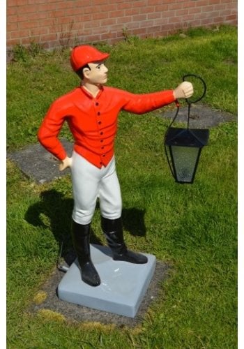 Grote jockey ruiter met lantaarn van polyester 