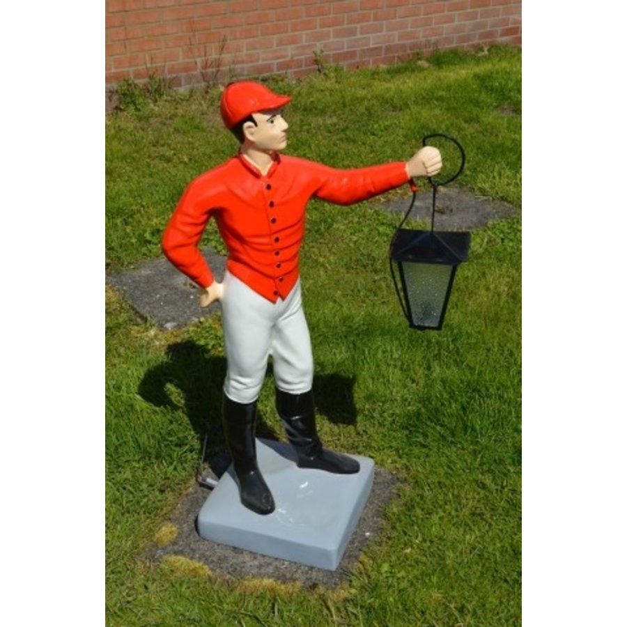 Grote jockey ruiter met lantaarn – Tuinbeeld van polyester-1