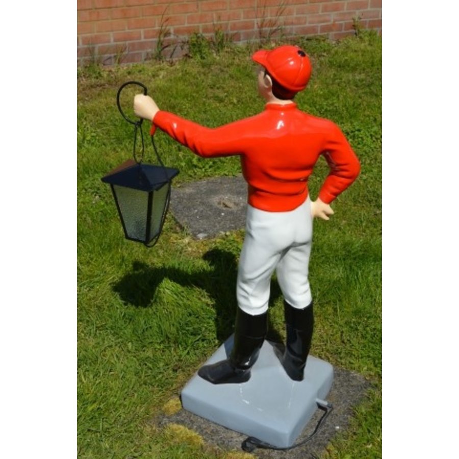 Grote jockey ruiter met lantaarn – Tuinbeeld van polyester-7