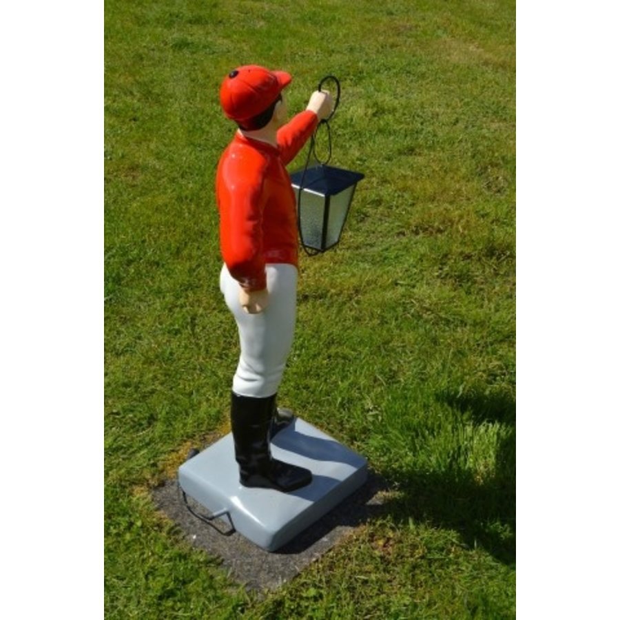 Grote jockey ruiter met lantaarn – Tuinbeeld van polyester-8