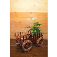 thumb-Decoratief wilgentenen karretje met 2 plantenmandjes – Voor vensterbank, terras of balkon-4