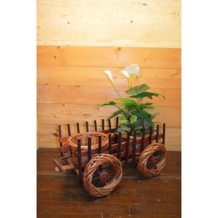 Decoratief wilgentenen karretje met 2 plantenmandjes – Voor vensterbank, terras of balkon-4