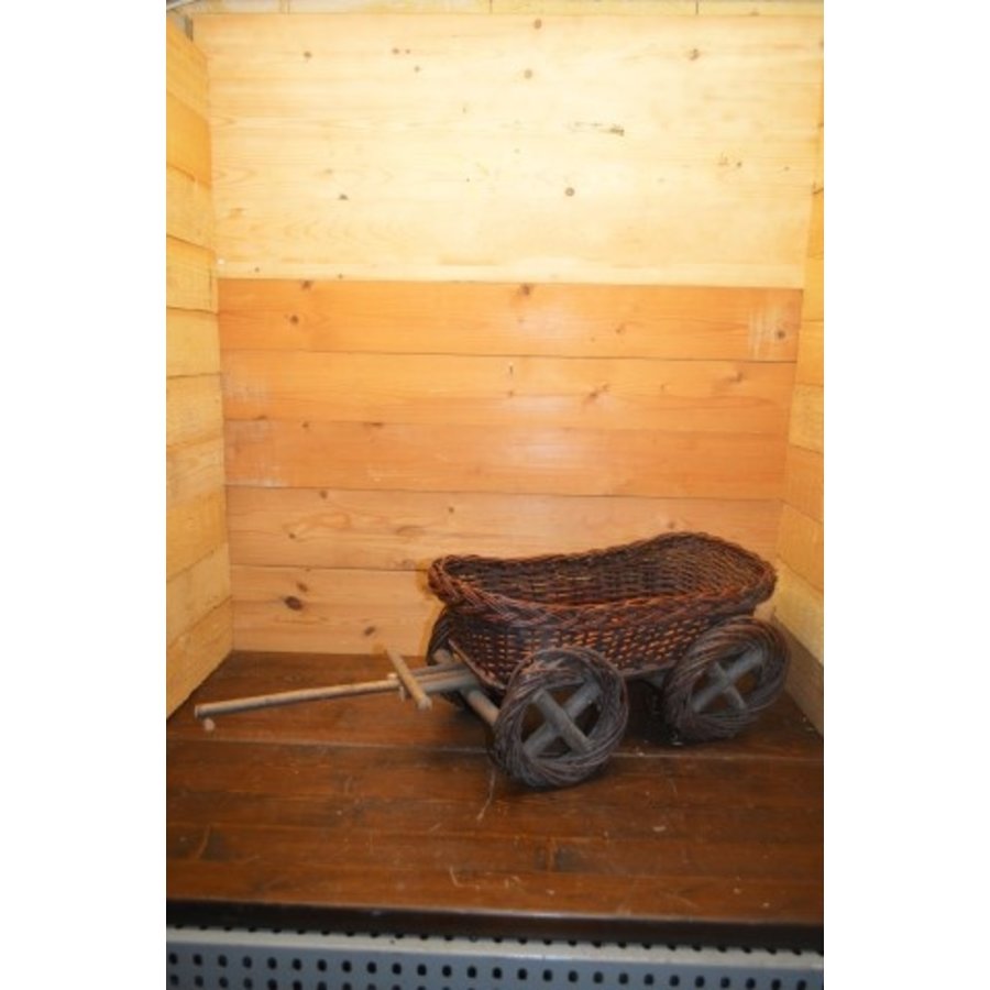 Decoratief wilgentenen karretje – handgevlochten plantenbakje in de vorm van een bolderkar-1