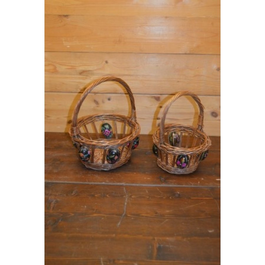 Gevlochten rieten mandjes met beschilderde eieren – Set van 2-2