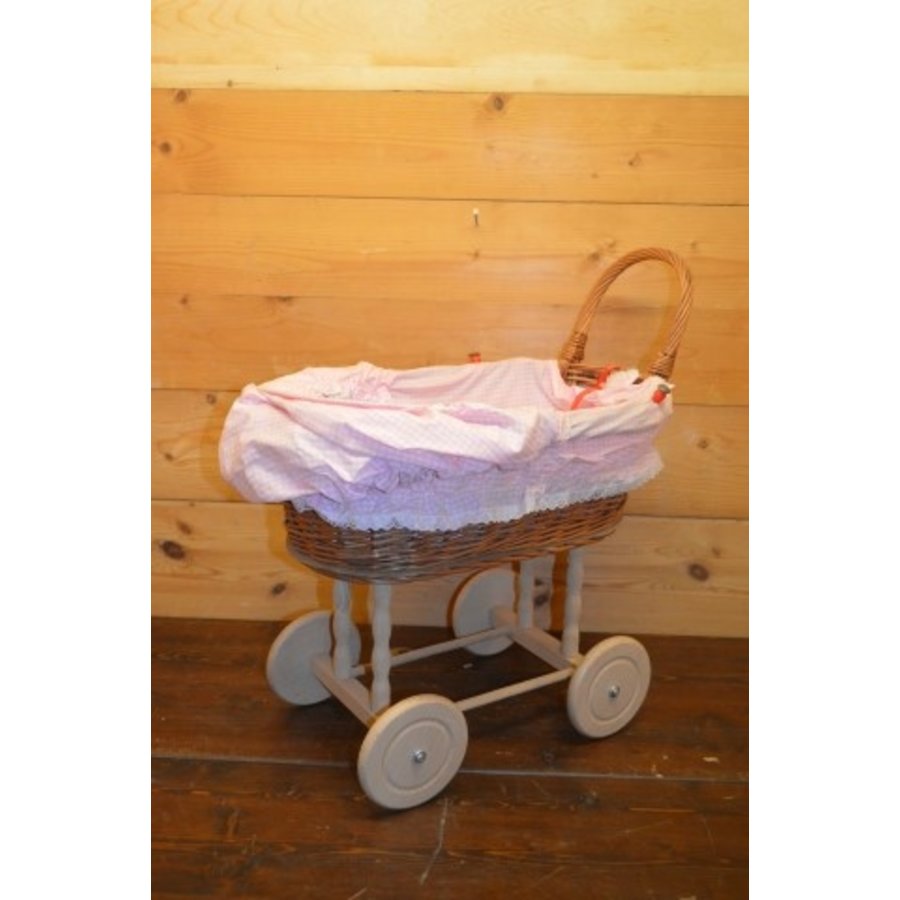 Gevlochten wilgentenen poppenwagen – Ambachtelijk kinderspeelgoed-2