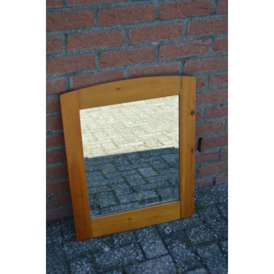 Oude facet geslepen spiegel met grenen lijst – Wanddecoratie-1