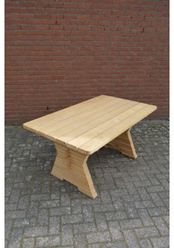 Rechthoekige tuintafel van blank hout 