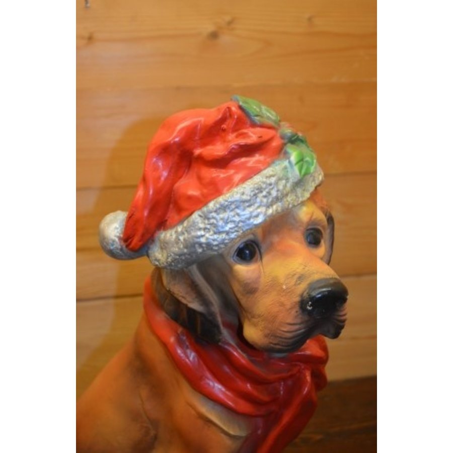 Polyester beeld van een kerst Labrador hond met muts en das voor binnen en buiten-4