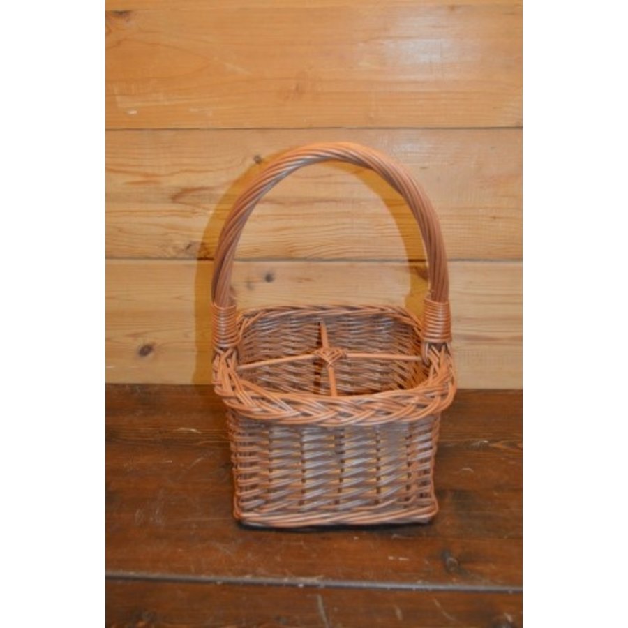 Handgevlochten flessenmandje voor 4 flessen van gebleekte wilgentenen-2