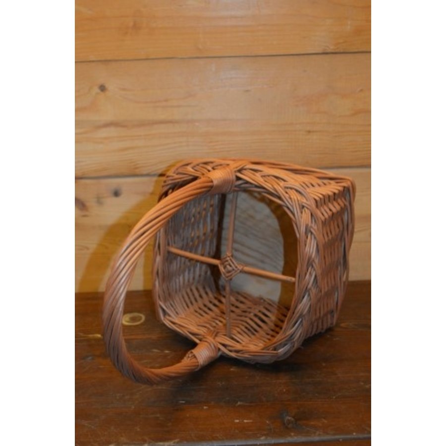 Handgevlochten flessenmandje voor 4 flessen van gebleekte wilgentenen-3