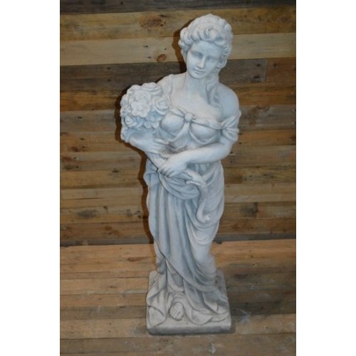 Betonnen beeld klassieke vrouw met bloemen 