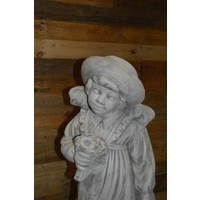 thumb-Meisje met kruiwagen  als plantenbak betonnen beeld-3