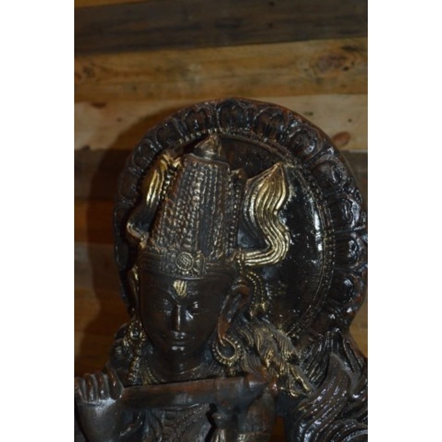 Betonnen tuinbeeld Krishna op koe-6
