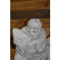 thumb-Betonnen Shaolin Boeddha met Koi karper tuinbeeld-2